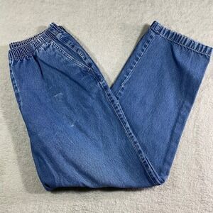 Cabin Creek Elastic Waist Denim Pants Womens 12P Blue Straight Leg High Rise